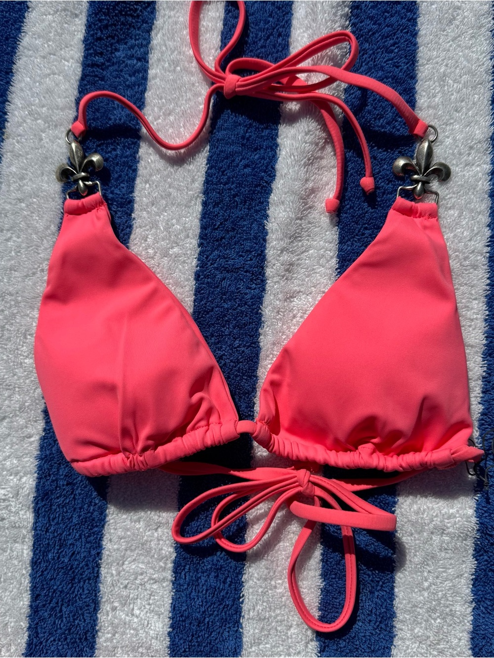 Coral Bikini Top with Fleur-de-Lis Accents